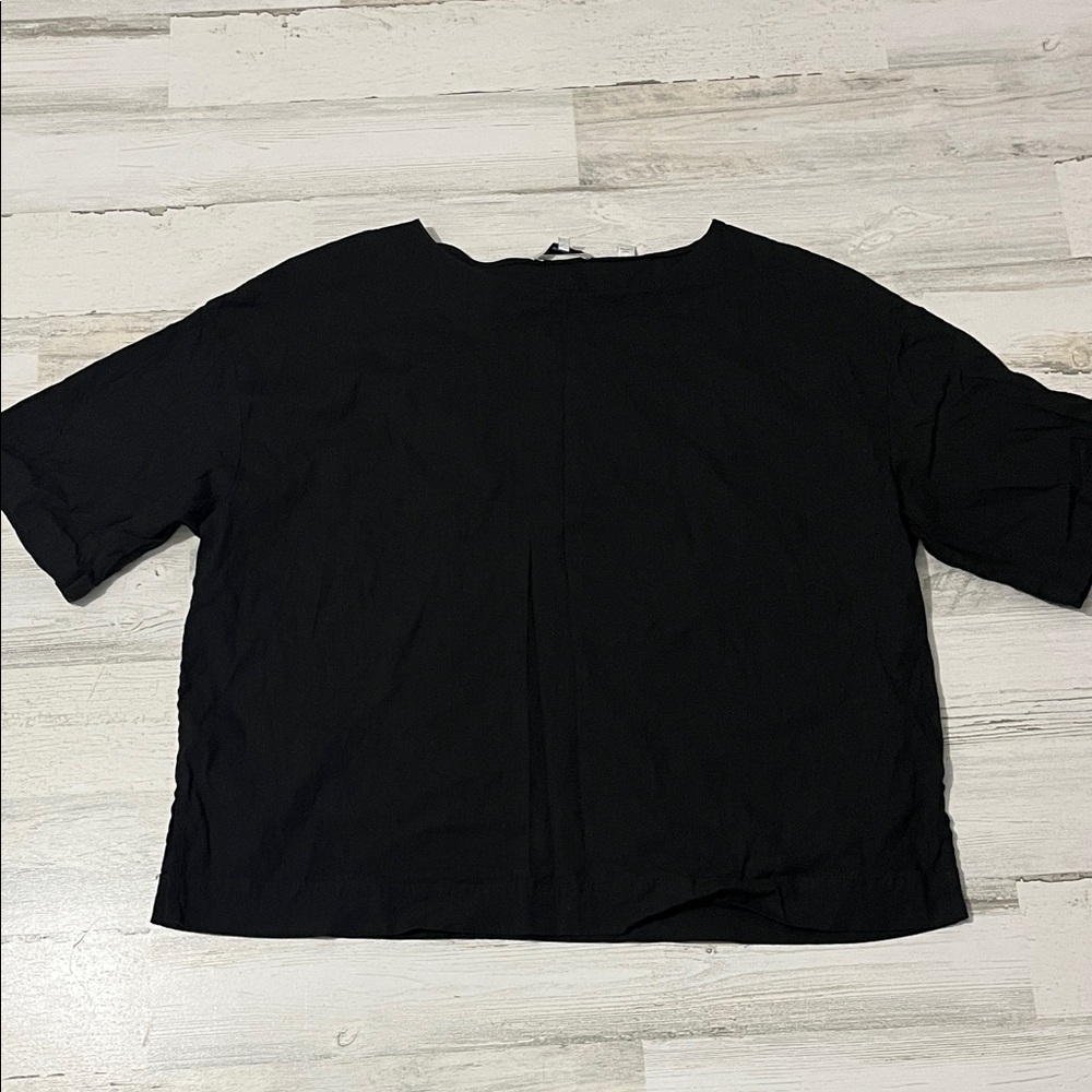 Vince Black Linen Blend Boxy Short Sleeve Women's Top Size Large - Picture 1 of 9
